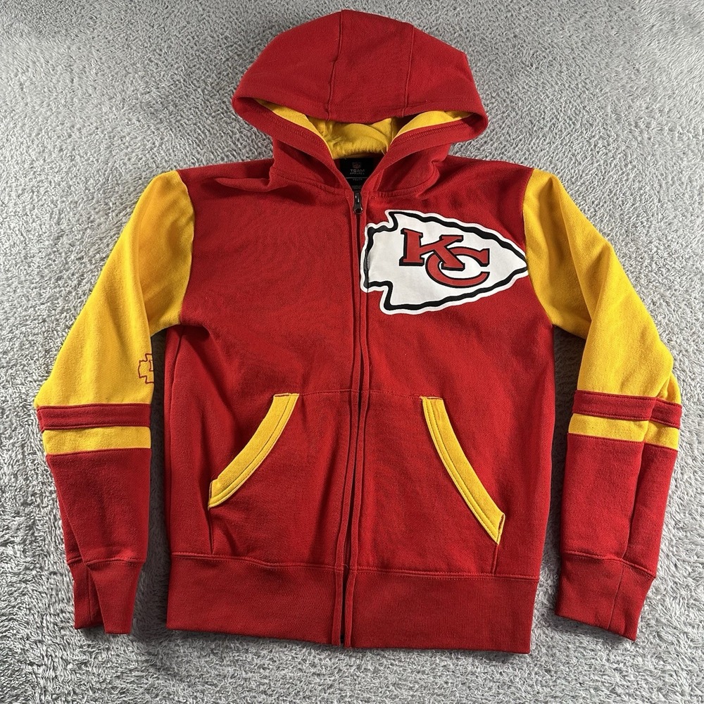 Kansas City Chiefs Hoodie Youth Medium (10/12)‎ Red Yellow Full Zip Color Block